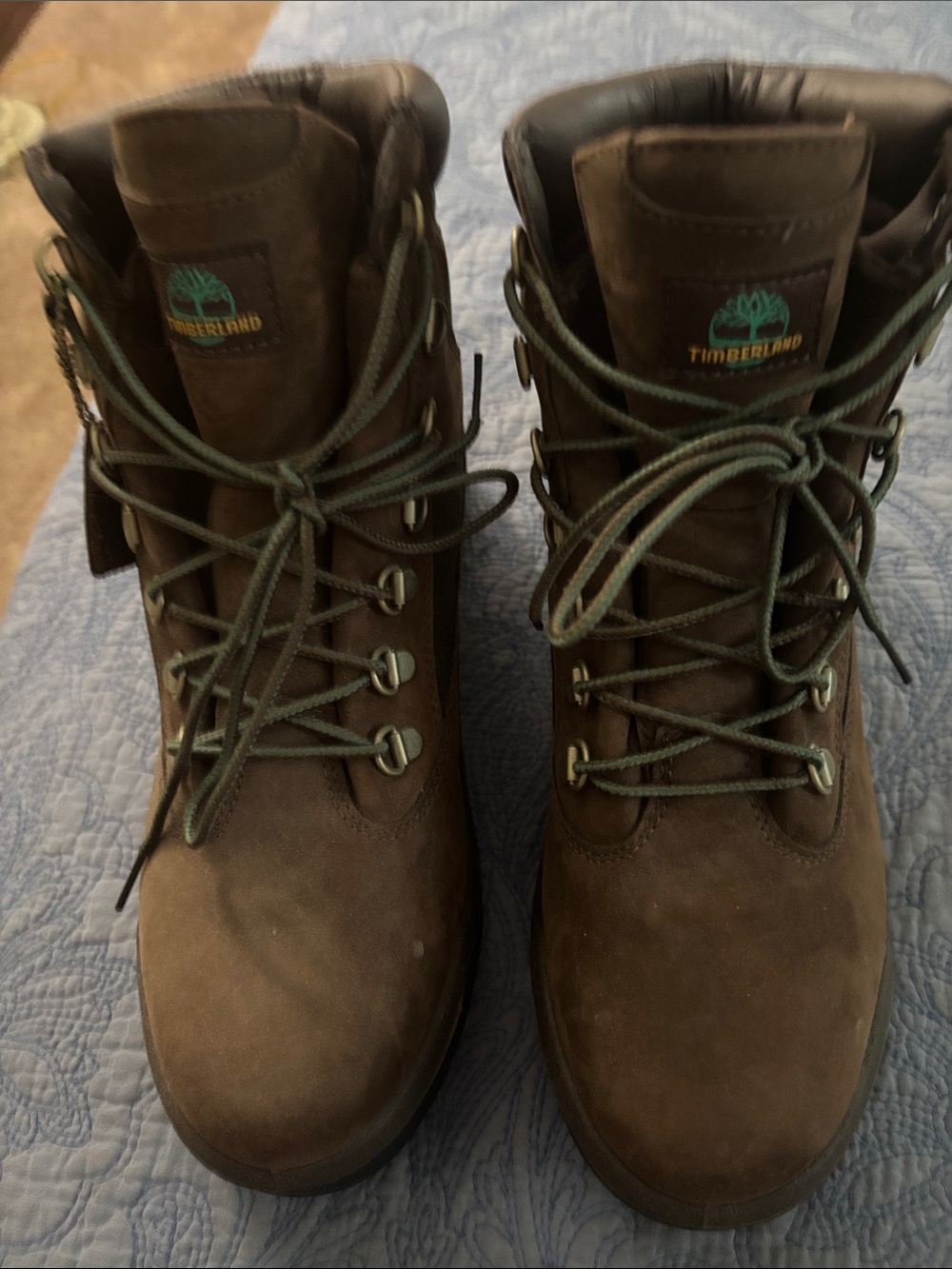 Timberland Brown Leather Hiking Boots with Green Laces